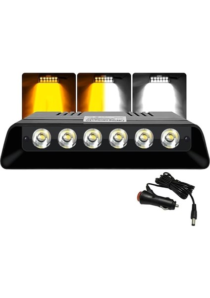 Beyaz 14 Mod 6 LED Flaş Araç Iç Dış Panel Çatı Ön Arka Cam Oto Çalışma Lambası S6 Işık Çubuğu Spot Vantuzlu Pod Drl Çakmaklık Girişli Acil Ikaz Sinyal Polis Çakar Gece Gündüz Çalışan Lamba