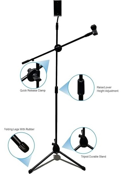 190CM Maksimum Uzunluk Mikrofon Standı Multi Fonksiyonel 2in1 Mikrofon ve Tablet Stand Katlanabilir Açısı Ayarlanabilir Zemin Üstü - Canlı Müzik Mikrofon Telefon Stand 103SP indirimleri