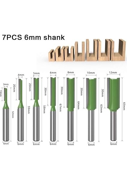 6mm Shank Düz Yönlendirici Bit Seti, 7 Adet Düz Freze Kesici, Profesyonel Tek/çift Flüt Düz Yönlendirici Bit Ağaç Işleme Için fiyatları