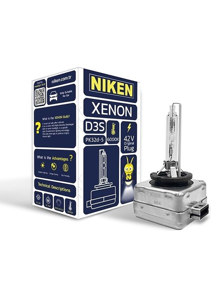 D3S 6000K Beyaz Xenon Far Ampulü, 42V, 35W, PK32D-5, 6000K