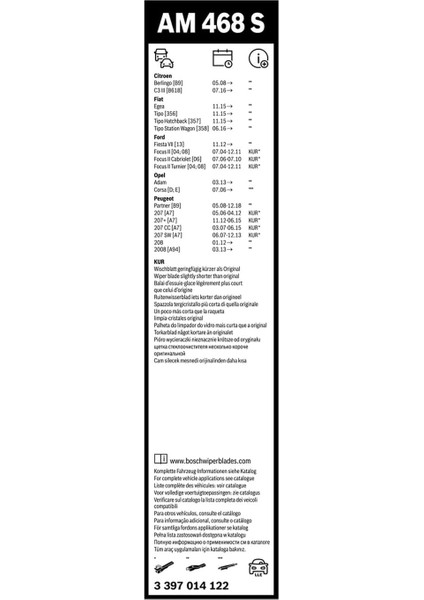 Aerotwin Silecek Seti Opel Corsa D (2006-2019) [650/400 Mm] AM468S 3397014122 modelleri