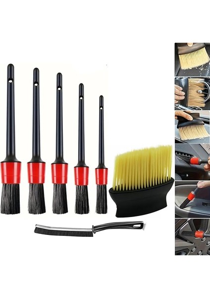 7'li Araç Içi Temizlik Fırça Seti Oto Detay Fırçası Yumuşak Toz Alma Klima Havalandırma Torpido Temizlik Aleti Jant Köpük