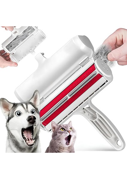 Hazneli Kedi Köpek Tüy Toplayıcı Kırmızı - Halı, Yatak, Koltuk, Giysi, Toz ve Kıl Temizleyici - Pratik ve Dayanıklı