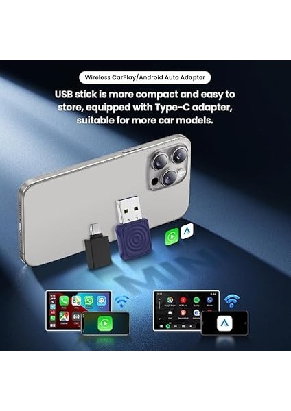 2025 Kablosuz Carplay &amp; Android Araç Adaptörü, Kablosuza Yükseltilmiş Kablolu Bağlantı, Usb-A/type-C ile Tak ve Çalıştır, iPhone Ios 10+ ve Android 11.0+ ile Çalışır fırsatları