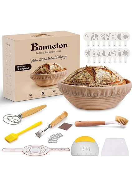 10 Parçalı Mayalama Sepeti, Ekmek Seti, 23 cm Yuvarlak Mayalama Sepeti ve Komple Set Pişirme Aksesuarı, Ekmek Pişirmek Için Mayalama Sepeti, Yeni Başlayanlar Için Yuvarlak Mayalama Sepeti