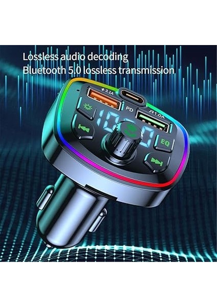 Minuto Q7 NR74 Rgb Renkli Fm Radyo Transmitter Mp3 Çalar Bluetooth 5.0 Çakmaklık Type-C Hızlı Şarj Aleti indirimleri