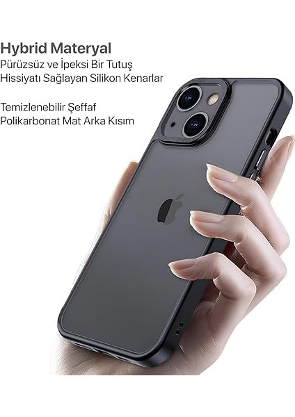 iPhone 13 ve 14 Için Mat Hybrid Materyal Metal Kamera Korumalı ve Metal Tuş Takımlı Ultra Güçlü Koruma Sağlayan ve Şık Görünümlü Premium Kılıf (Siyah, 13-14) indirimleri