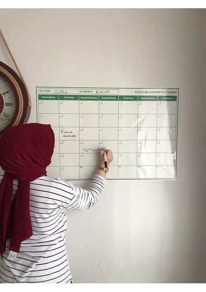 Kağıt Aylık Planlayıcı Takvim Akıllı Tahta Yazı Tahtası + Kalem Duvara Cama Tahtaya Uygulanır