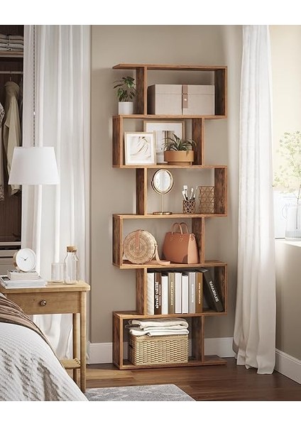 Kitap Rafı, 6 Katlı Raf, Ayaklı Raf, Ofis Rafı, Bağımsız, Dekoratif Raf, Sunum Için, Modern, Oturma Odası, Yatak Odası, Ofis, Vintabraun LBC61BX fırsatları