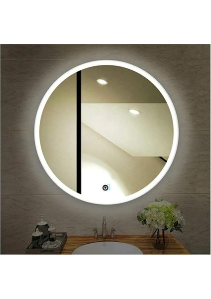 75X75CM Yuvarlak Şeritli Dekoratif Banyo Duvar Aynası Ledli Banyo Duvar Aynası Beyazled EAGLENM1241