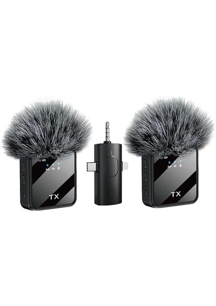 F11-2 Profesyonel Çift Kablosuz Yaka Mikrofonu, Tüylü Rüzgar Korumalı, Kablosuz Yaka Mikrofonu Wireless Lavalier Microphone iphone Android Type C Lightning Tiktok Youtube Ses Kayıt Mikrofonu