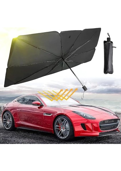 Araç Içi Ön Cam Güneşlik Şemsiyesi - 5 Katmanlı Uv Blokaj Kaplamalı, Isı Yalıtımlı Ön Cam Güneşliği - Araba, Minivan, Suv ve Kamyonet Için Güneşten Koruyucu Şemsiye Büyük Boy (140 cm x 80 Cm)