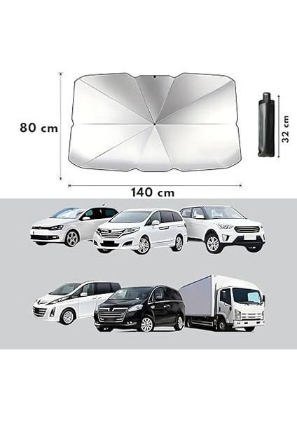 Araç Içi Ön Cam Güneşlik Şemsiyesi - 5 Katmanlı Uv Blokaj Kaplamalı, Isı Yalıtımlı Ön Cam Güneşliği - Araba, Minivan, Suv ve Kamyonet Için Güneşten Koruyucu Şemsiye Büyük Boy (140 cm x 80 Cm) modelleri