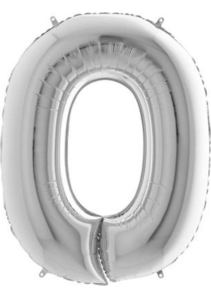 Vitrini 0 Rakamlı 16 Inç Gümüş Renk Folyo Balon 36 cm (Gümüş)