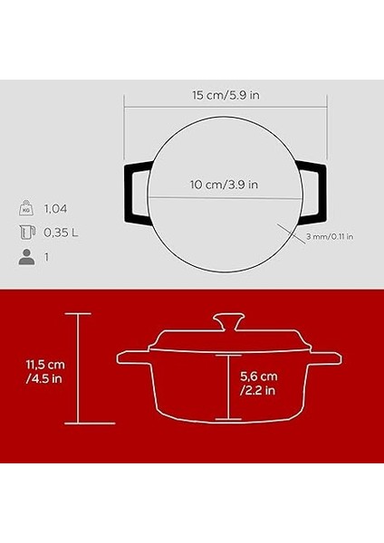Metal Döküm Mini Tencere, 10 Cm, 0.35 L Hacim, Kırmızı indirimleri
