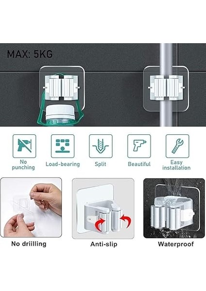 Trend 4 Adet Süpürge Mop Tutucu Duvar Kendinden Yapışkanlı Duvar Delme Gerektirmez (Gri) indirimleri