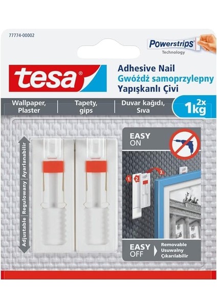 77774 – 00002 – 00 ÇIKARILABILIR Ayarlanabilir Kendinden Yapışkanlı Tırnak Üzerine Resim Asmak Için Duvar Kağıdı, Beyaz