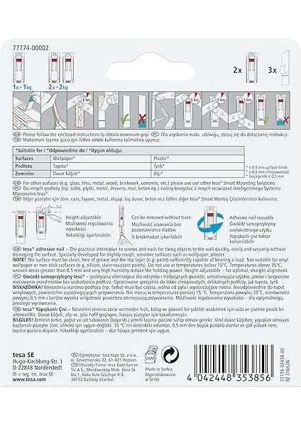 77774 – 00002 – 00 ÇIKARILABILIR Ayarlanabilir Kendinden Yapışkanlı Tırnak Üzerine Resim Asmak Için Duvar Kağıdı, Beyaz fiyatları