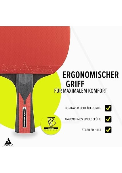 Tischtennis Set Duo Carbon 2 Tischtennisschläger + 3 Tischtennisbälle + Tischtennishülle, Rot/schwarz, 6-Teilig indirimleri