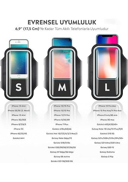 iPhone Samsung Xiaomi Huawei ile Uyumlu Universal 6,9" Inç E Kadar Uyumlu Anahtar Koyma Bölmeli Spor Koşu Yürüyüş Için Kol Bandı Siyah fiyatları