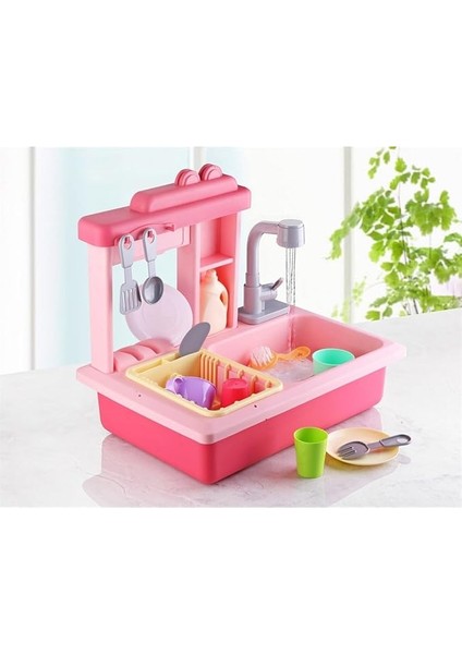 Modern Akan Musluklu Lavabo Mutfak Seti (Pembe Renk)