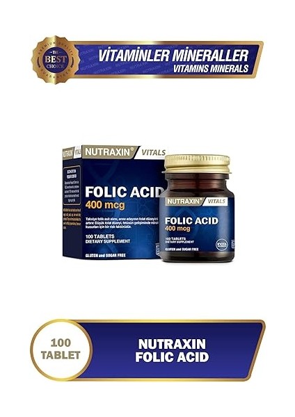 Vitals Folic Acid 400 Mcg 100 Tablet Takviye Edici Gıda fiyatları
