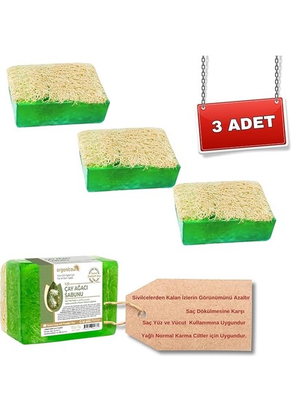 Doğal Kabak Lifli Çay Ağacı Sabunu 120 gr x 3 Adet Tüm Cilt Tipleri Için Sivilce ve Siyah Nokta Karşıtı