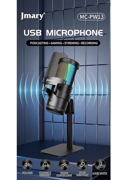 Profesyonel Stüdyo Mikrofon, Dinamik Aralık 88DB, Hassasiyet -43DB±1DB, Kayıt Condenser Masaüstü Canlı Yayın Mikrofonu Pc USB C, Oyun, Podcast, Kayıt, Yayın, Asmr Sessiz/eko PW13 fiyatları