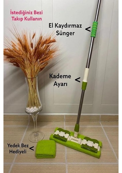 Sihirli Teleskobik Mandallı Mop.yedek Bez Hediyeli.fayans,duvar,yüzey ve Cam Temizlik Paspası Yeşil (NKS125) fiyatları