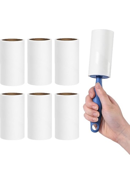 Tüy Toplayıcı Set – 1 Sap + 6 Rulo – Toplam 360 Yaprak – Kedi Köpek Tüyü ve Toz Temizleyici – Giysi, Mobilya ve Araç Koltuğu Için – Ekonomik Paket