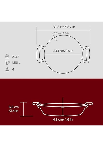 Döküm Yuvarlak Sahan Döküm Demir Yekpare Çift Kulplu ÇAP(Ø)24CM. Kırmızı indirimleri