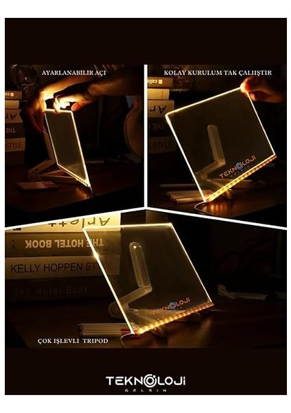 Çizim Tahtası LED Işıklı 20X30 cm 7 Kalem ve Stant Hediyeli Neon Işıklı Eğitici Not Tahtası modelleri