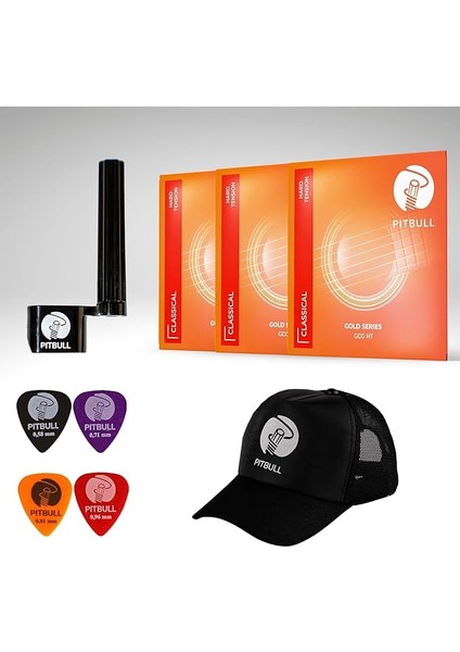 Gold Seri Hard Tansiyon Klasik Gitar Teli 3'lü Set + Şapka,tel Sihirbazı,pena Hediyeli Gcg Ht 3p Ssc