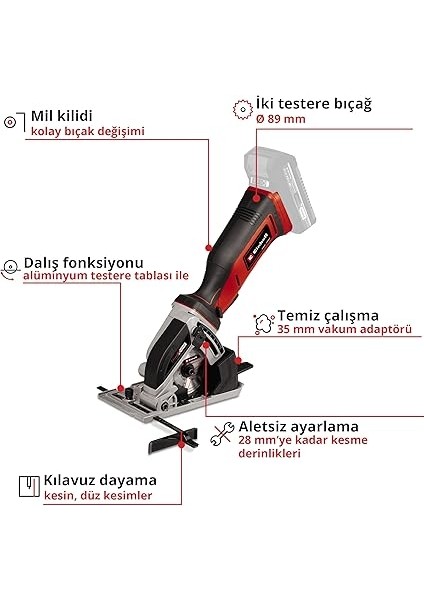 Akülü Mini Daire Testere Te-Cs 18/89 Li - Solo Power X-Change (18V, Lityum-Iyon, 28MM Kesme Derinliği, Ø89 mm Testere Bıçağı, Akü ve Şarj Cihazı Dahil Değildir) - 4331100 modelleri