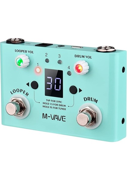 Lost Tempo Efekt Pedalı Davul ve Looper Efekt 2'si 1 Arada Looper ve Davul Ayak Anahtarı Looper Pedal Looper Gitar Pedalı 30 Davul ve 4 Loop Yüksek Hassasiyetli Akort Cihazı Açık Mavi