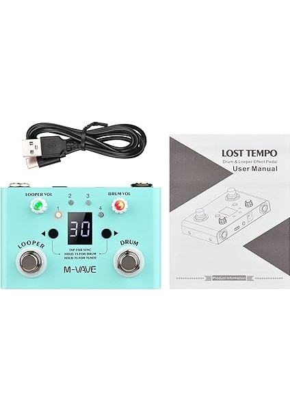 Lost Tempo Efekt Pedalı Davul ve Looper Efekt 2'si 1 Arada Looper ve Davul Ayak Anahtarı Looper Pedal Looper Gitar Pedalı 30 Davul ve 4 Loop Yüksek Hassasiyetli Akort Cihazı Açık Mavi fiyatları