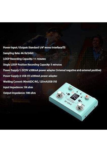 Lost Tempo Efekt Pedalı Davul ve Looper Efekt 2'si 1 Arada Looper ve Davul Ayak Anahtarı Looper Pedal Looper Gitar Pedalı 30 Davul ve 4 Loop Yüksek Hassasiyetli Akort Cihazı Açık Mavi modelleri