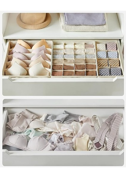 Iç Çamaşırı Düzenleyici 8'li Set, Çekmece Düzenleyici, Katlanabilir, Elbise Dolabı, Saklama Kutusu, Kumaş Kutular, Saklama, Sütyen, Çorap, Kravat Için, Bej RUS008M01 modelleri