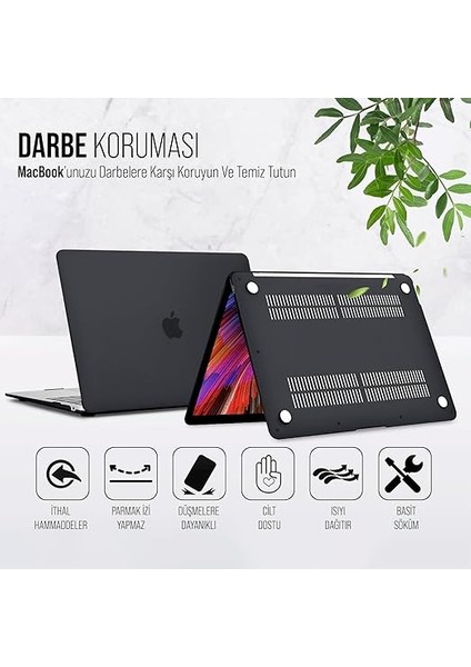 MacBook Ince Sararmayan Şeffaf MacBook Crystal Ishield Kapak Sert Kabuk Koruma Kılıfı (Pro 13 (2016-2022) M1 M2 A2338 Siyah) modelleri