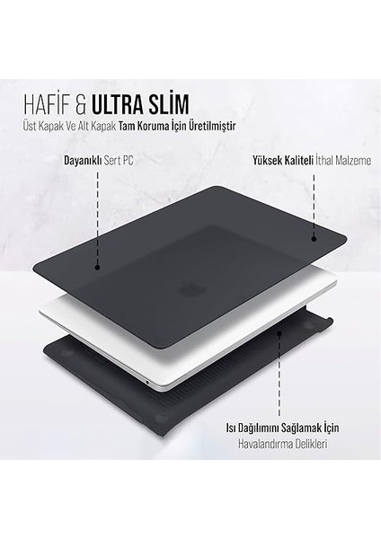 MacBook Ince Sararmayan Şeffaf MacBook Crystal Ishield Kapak Sert Kabuk Koruma Kılıfı (Pro 13 (2016-2022) M1 M2 A2338 Siyah) fırsatları