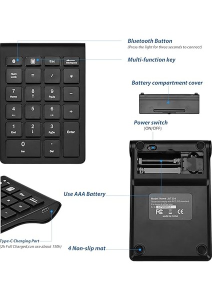 Sayısal Tuş Takımı, Bluetooth Numpad 2.4g Sayısal Tuş Takımı, Kablosuz, 22 Tuşlu – 10 Çok Fonksiyonlu Tuş, Dizüstü Bilgisayar, Masaüstü Bilgisayar, Dizüstü Bilgisayar, Bilgisayar Için (Usb fırsatları