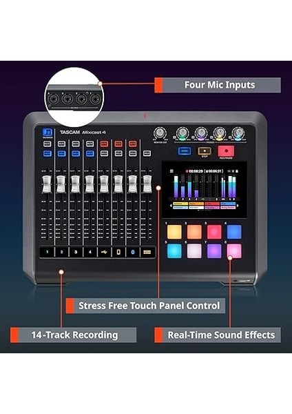 Mıxcast 4 Podcast Yayını Için 4 Kanal Mikser &amp; Kaydedici ve USB Ses Arabirimi modelleri