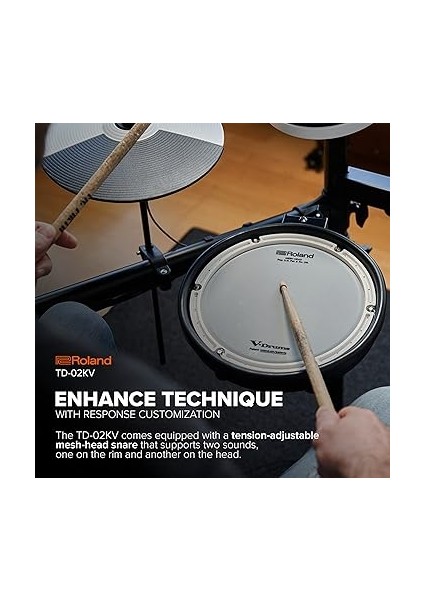 Roland TD-02KV V-Davul, Yüksek Kaliteli Beş Parçalı Elektronik Davul Kiti, File Başlık Pedli, Etkileyici Oynanabilirlik, Gürültü Azaltıcı Özellikler fırsatları