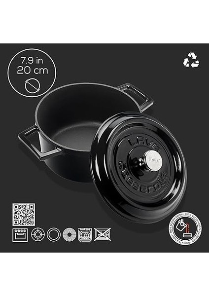 Metal Döküm Yuvarlak Tencere, 20 Cm, Siyah fırsatları