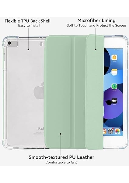 Kılıf Için iPad Mini 5.4.3.2.1 Nesil 7,9 Inç ile Pencil Tutucu, Ince Hafif Koruyucu Kılıf, Yumuşak Tpu Şeffaf Mat Arka Kabuk Kapak Için iPad Mini 7,9, Otomatik Uyku/uyanma (Nane Yeşili) modelleri
