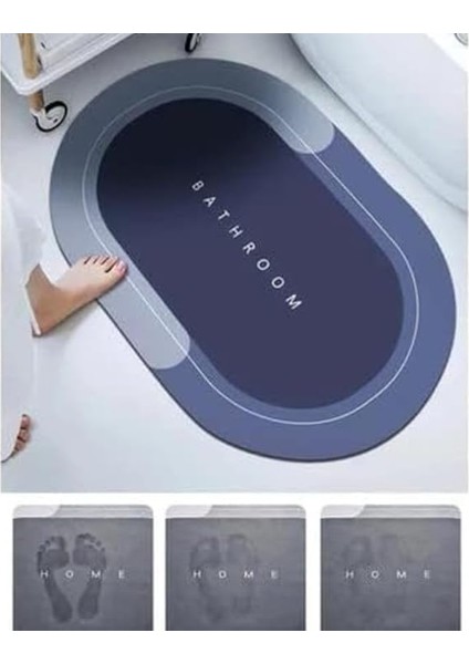 Shop Banyo Paspası Süper Su Emici Kaymaz Tabanlı Paspas Banyo Paspası Oval Diatomit Paspas Süper Emici Pas Pas Oval (60X39CM) (Mavi) fiyatları