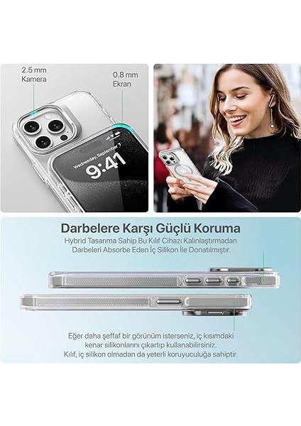 iPhone 16 Pro Için Magsafe ile Uyumlu Luxo Serisi Yüksek Kalite Kılıf Ultra Şeffaf Görünüm ve Standlı Ergonomik Tasarım (Natural Titanyum, 16 Pro) modelleri