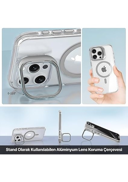 iPhone 16 Pro Için Magsafe ile Uyumlu Luxo Serisi Yüksek Kalite Kılıf Ultra Şeffaf Görünüm ve Standlı Ergonomik Tasarım (Natural Titanyum, 16 Pro) indirimleri
