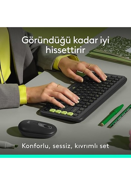 Pop Icon Combo Kablosuz Klavye ve Mouse Seti, Bluetooth, Konforlu Tasarım, Programlanabilir Tuşlar, Sessiz Tıklamalar, 3 Cihaza Kadar Easy-Switch, Türkçe Q Klavye, Siyah modelleri