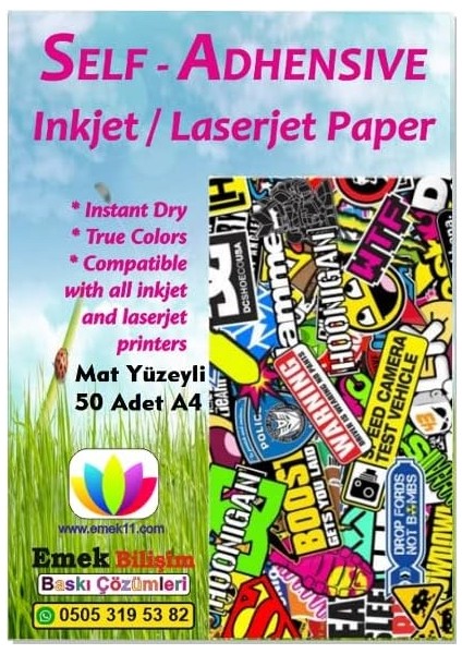 ve Laser Uyumlu Sticker Güçlü Yapışkanlı 50 Adet A4 Etiket Kağıdı Mat Yüzeyli 120GSM